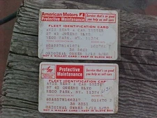 1970 AVIS AMC AMBASSADOR FLEET ID MAINTENANCE PLASTIC CARDS (2) GC RARE