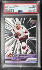 2023-24 Upper Deck #212 Ridly Greig Young Guns RC Outburst PSA 10 Senators