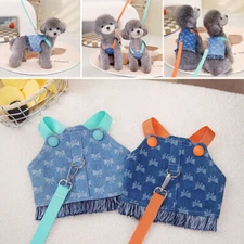 Puppy Harness Vest with D Ring Pet Chest Strap Leash Traction Rope Jeans Vest US