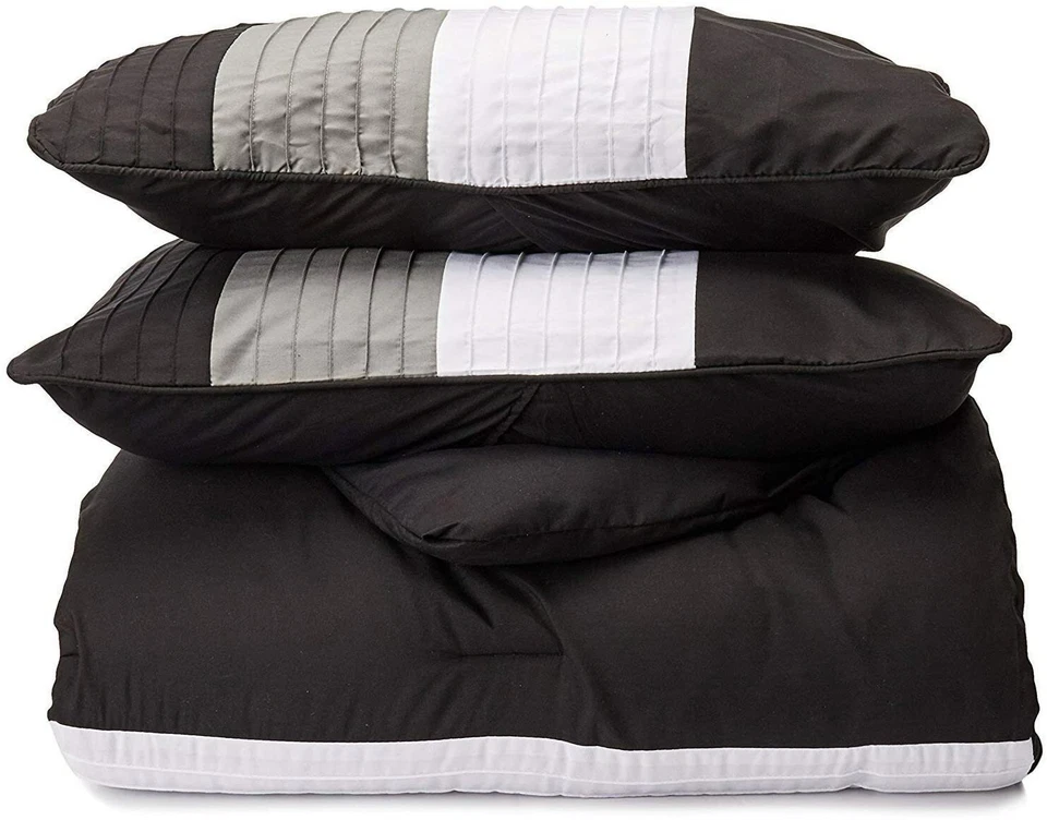 8-Piece Luxury Pintuck Pleated Stripe Black, Gray, and White Comforter Set - Image 4 of 4