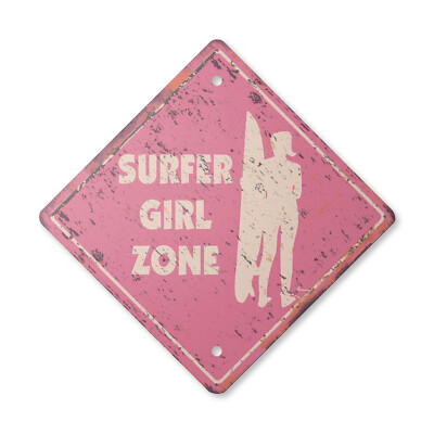 Surfer Girl Vintage Crossing Sign Xing Plastic Rustic surfing