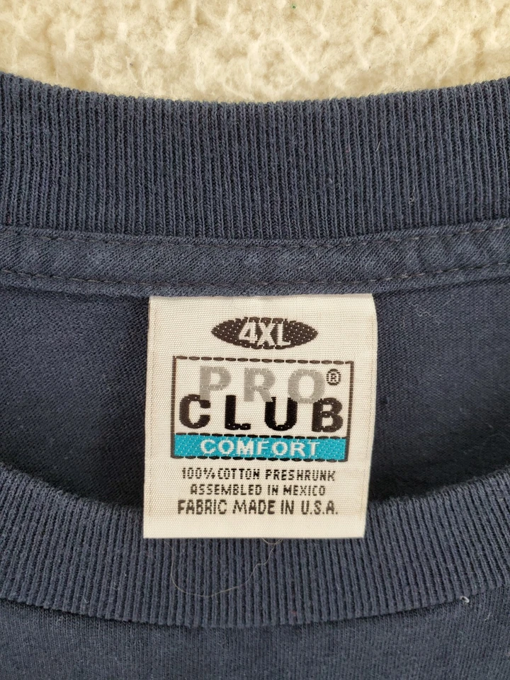Camiseta De Colección Años 90 Pro Club Manga Larga Azul Marino Oscuro Hombres 4XL 100% Algodón En Blanco EE. UU. Foto 2 de 4
