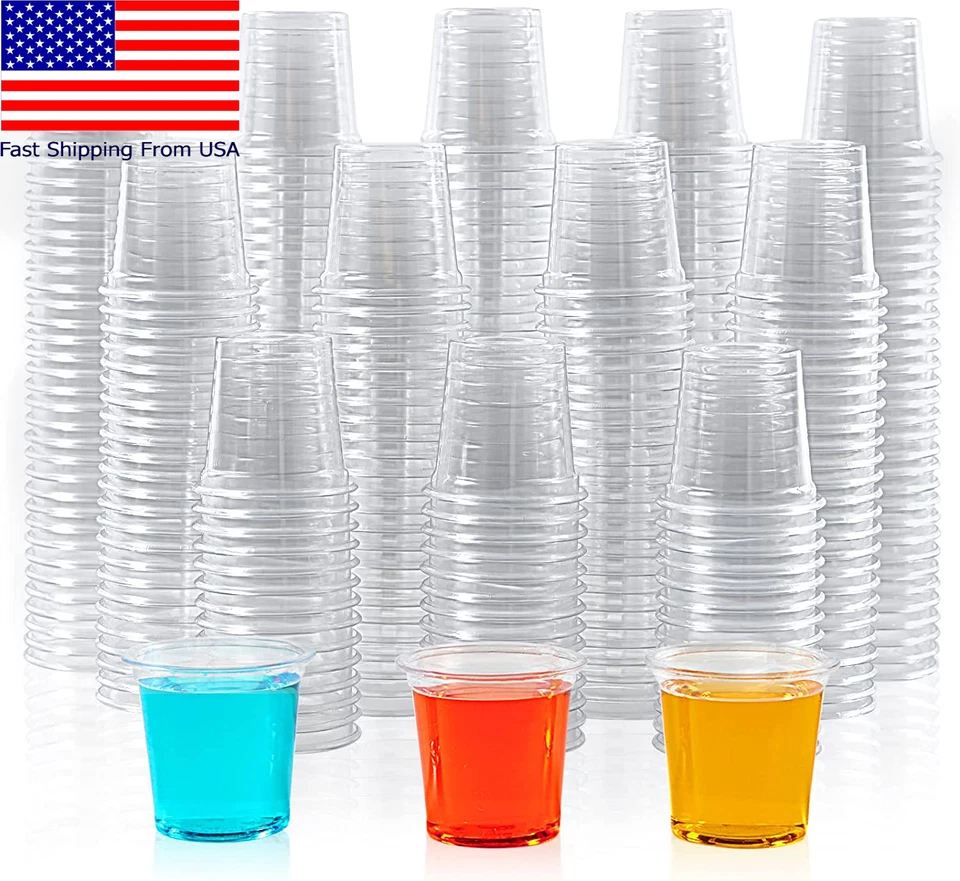 1000 PACK 1 OZ Plastic Shot Glasses, 1-ounce Clear Disposable Plastic Cups