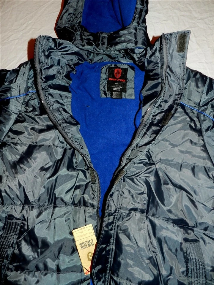 Abrigo Invierno Parka Con Capucha Gris Cruz Suiza Hombre Talla Grande Nuevo Foto 4 de 4