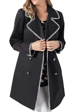 Dennis Basso Water Repellent Trench Coat with Tweed Trim Black