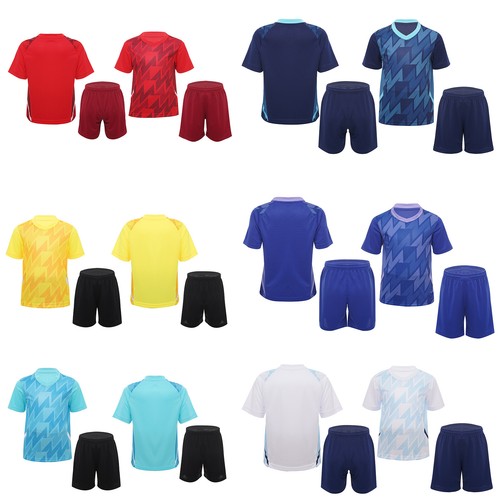 Kids Boys Sport Suit Training T-shirt V Neck Uniform Jogging Activewear Casual - Picture 3 of 55
