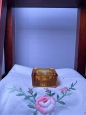 Vintage Square Amber Glass Footed Open Salt Cellar - 1” x 1 1/2" MCM