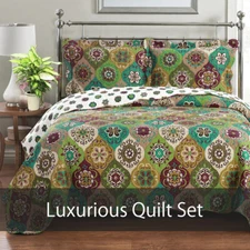 100% Microfiber Oversized Coverlet-3PC Bonnie Luxurious Colors Reversible Quilt