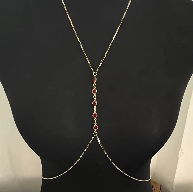 Moda Feminina Corrente Corporal Crossover Arnês Vermelho Círculo Redondo Colar Cintura 1712 - Imagem 4 de 4