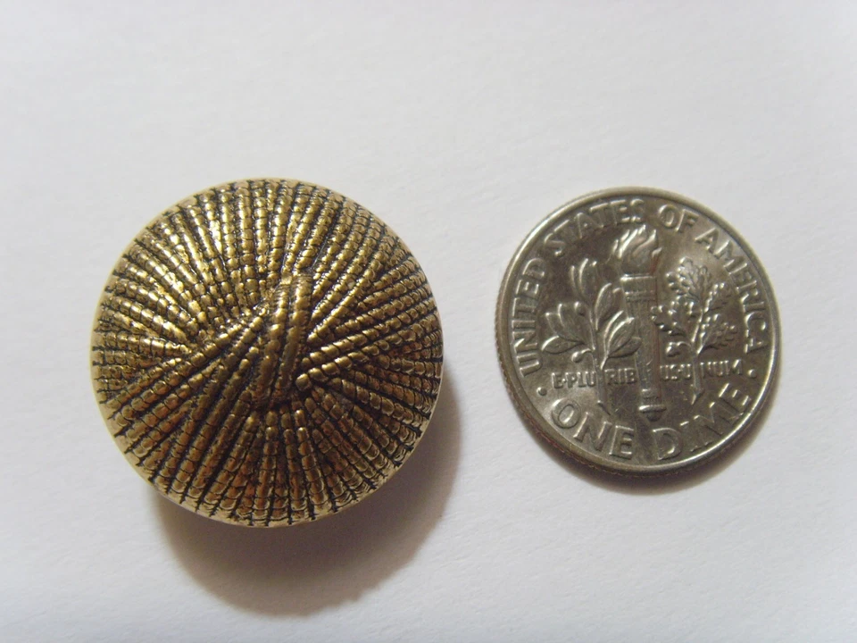 vintage gold tone metal woven yarn pattern motif collector button 51906 - Image 2 of 3