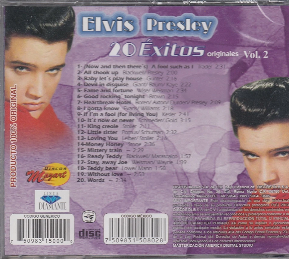 Elvis Presley: 20 Exitos Originales Vol 2 CD New Nuevo Sealed - Imagem 2 de 2