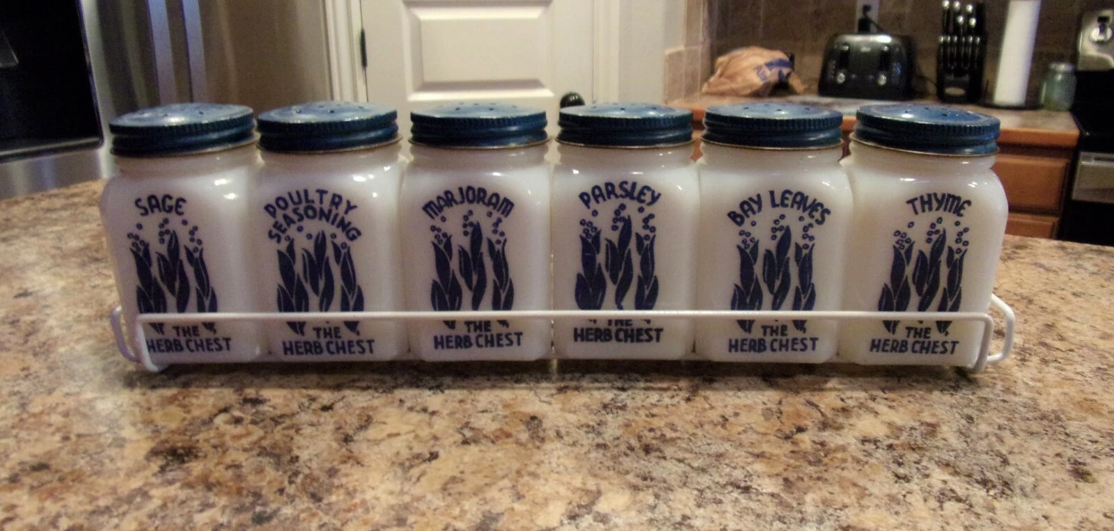 Set of 6 Herb Chest Spice Shakers w/Rack & Original Labels on back
Opens in a new window or tab