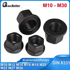 Bundmutter DIN 6331 Flanschmutter M10-M30 Schwarz Sechskant Muttern mit Flansch