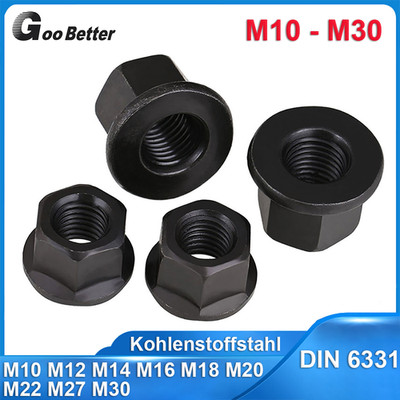 Bundmutter DIN 6331 Flanschmutter M10-M30 Schwarz Sechskant Muttern mit Flansch