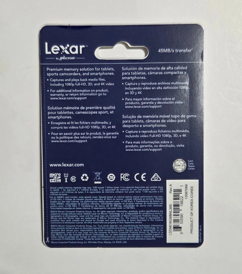 New LEXAR 16GB Micro SDHC - UHS-1 300X 45MB/s High Performance Memory Card - Image 2 of 2