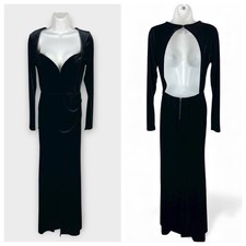 Fashion Nova Black Elevated Party Velvet Maxi Dress Open Back Medium Long Slv