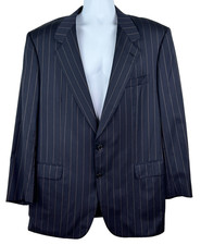 Brioni for Bernini 46 L US 56 IT L 100 Wool Navy Stripes Blazer Jacket Auth