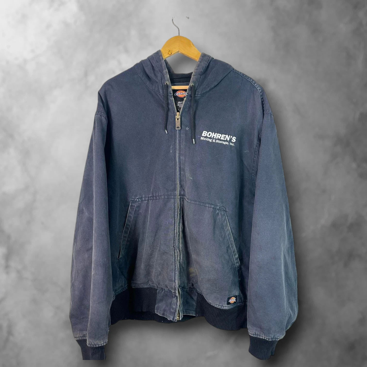 Navy Vintage Dickies Fullzip Workwear Denim Hooded Jacket Men's 2XL
