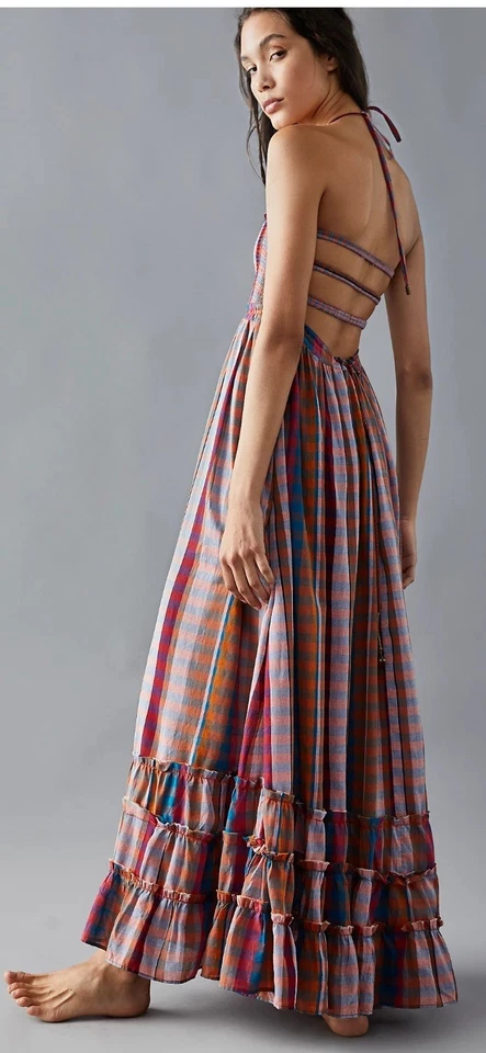 Free People Extratropical Plaid Maxi Dress Boho Festival L - Image 3 of 4