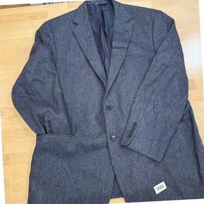 Minelli Herringbone Wool Blazer Tailored 46R Classic Grandpa Blue Gray