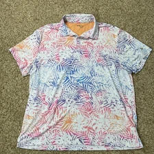 Birdie Bound Men's 2XL Shirt White Golf Polo Performance Stretch Palm Leaf