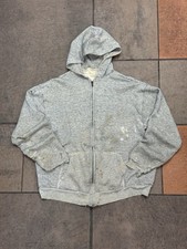 Vintage 60s 70s Waffle Thermal Zip Hoodie Gray Distressed Sz L USA THRASHED RARE