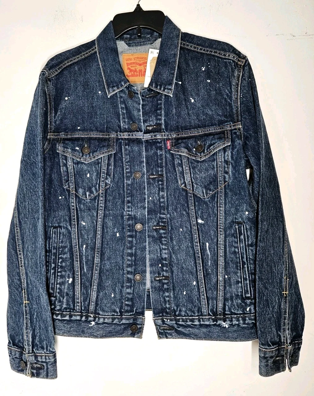 Levi's Men's Trucker Jacket Blue splattered sz M (actual S ) Levis