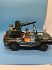 Vintage Mitake Japan Tin Battery Op Anti-Aircraft Jeep Toy Working W/ Box