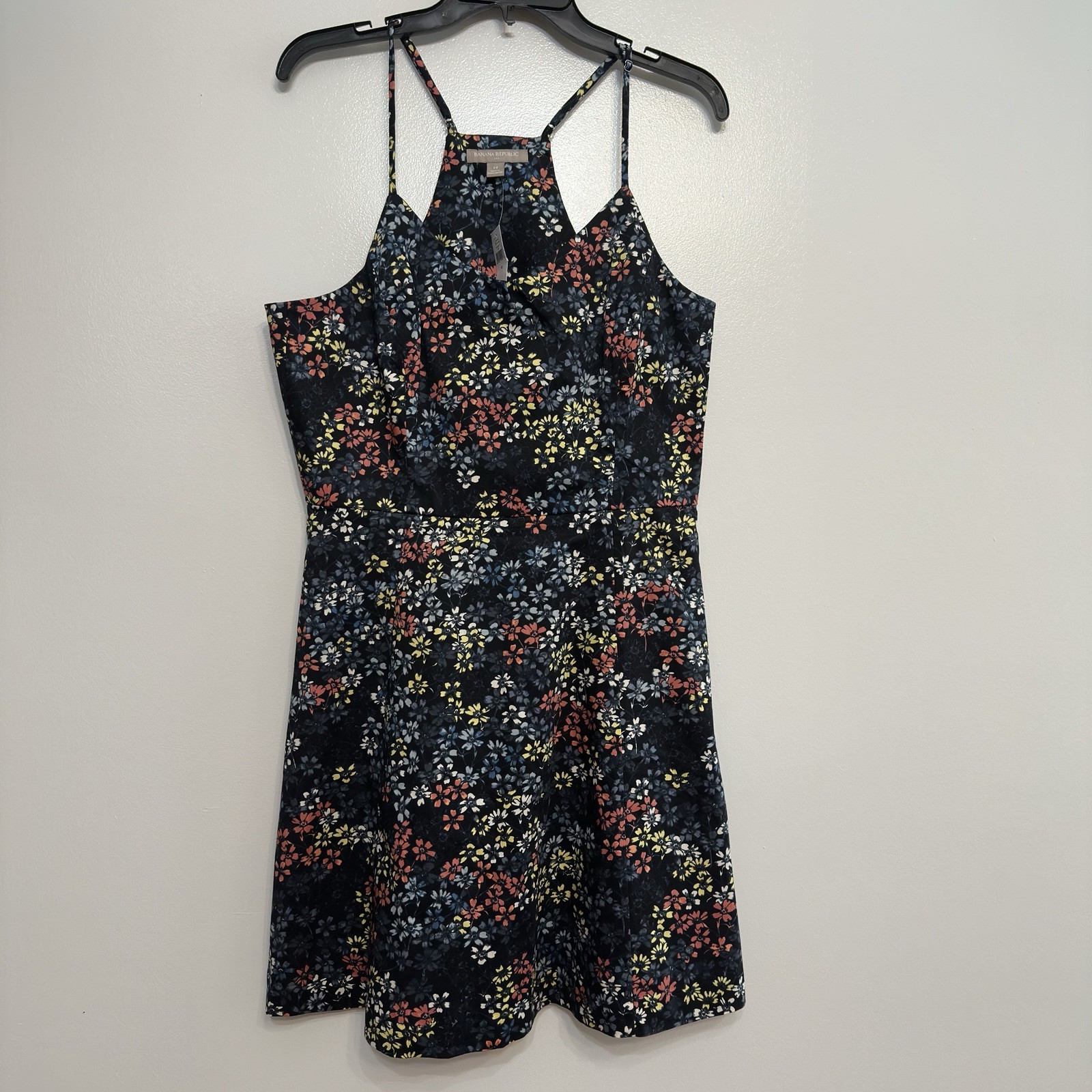 New Banana Republic Floral Print Fit & Flare Dress size 14 Blue Preppy