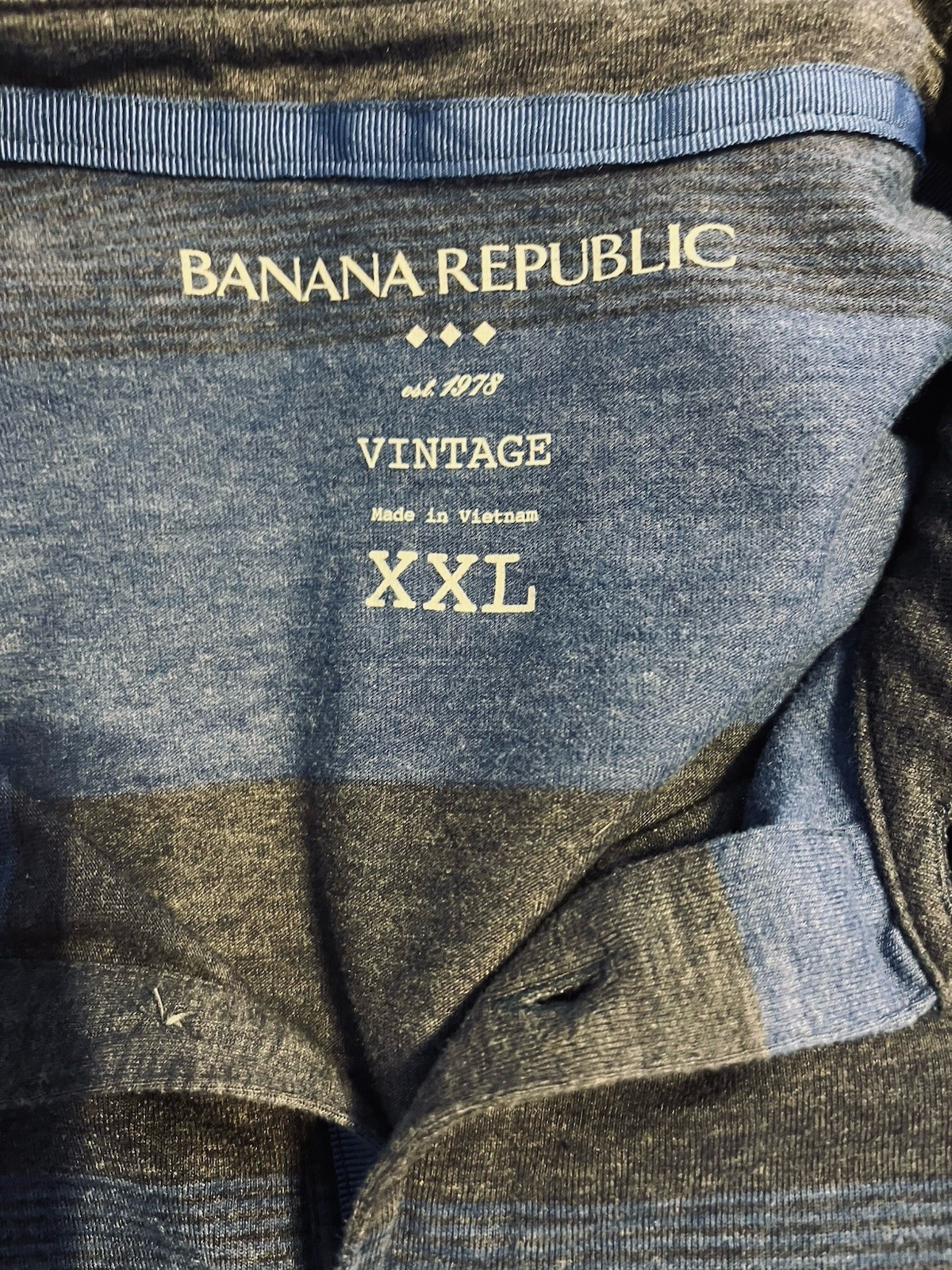 Banana Republic Vintage Men's XXL Blue Striped Polo Shirt Short Sleeve Button