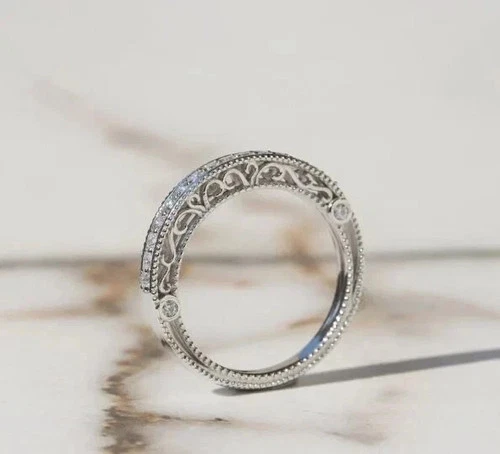 1.50 Ct Round Real Moissanite Eternity Wedding Band Ring 14k White Gold Plated