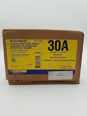 Square D DU221RBUP Safety Disconnect Switch 30A 2P 240V 1PH 3R Encl Outdoor New