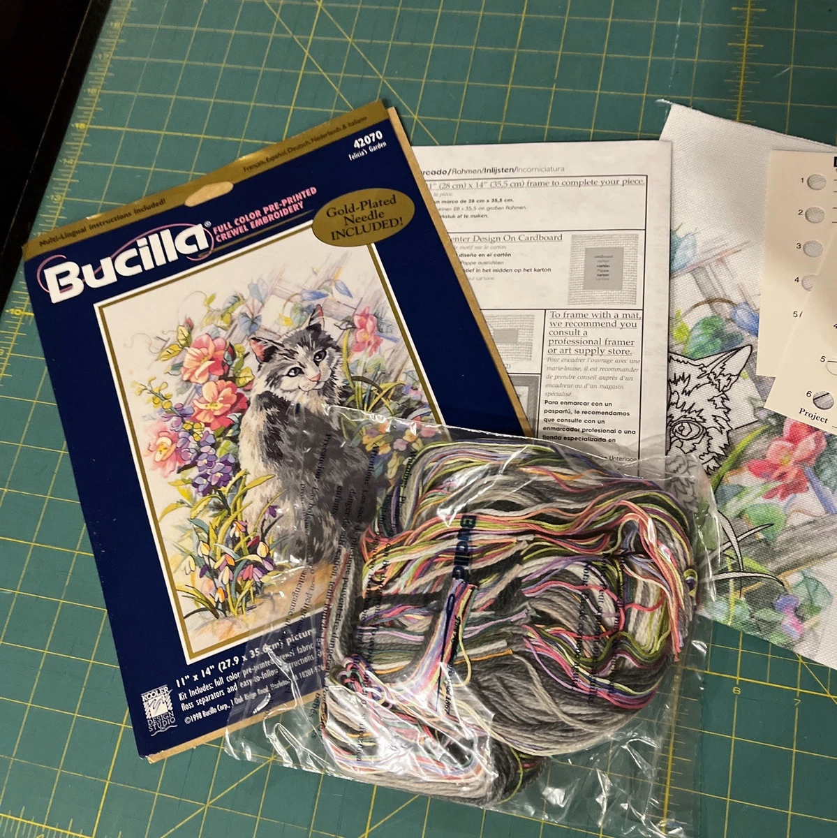 Kit De Broderie Crewel Serene Feline – Needlecrafts Society – Vintage Neuf Scellé