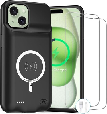 Battery Case for iPhone 15 , Upgraded 10000mAh Rechargeable Portable Black 