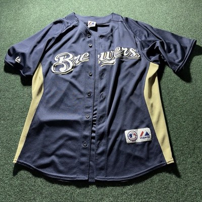 Milwaukee Brewers Jersey Large MLB Baseball Majestic Blue Gold | eBay