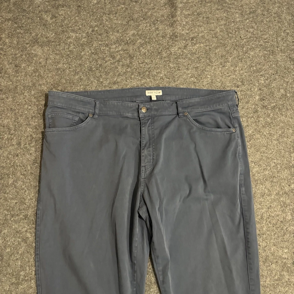 Pantalones chinos Peter Millar de satén para hombre talla 42x32 elásticos 5 bolsillos azules Foto 3 de 4