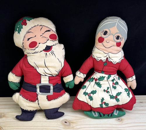 Cuscini vintage Babbo Natale e Signora in tessuto stampato fatti a mano imbottiti - Foto 2 di 3