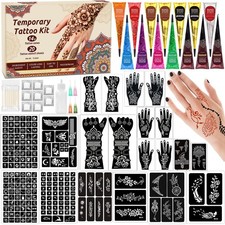 DIY Temporary Tattoo Kit - 20 Stencils, 14 Ink Colors, Accessories for Body Art