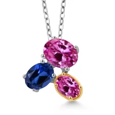 925 Silver and 10K Yellow Gold Pink Created Sapphire and Created Sapphire