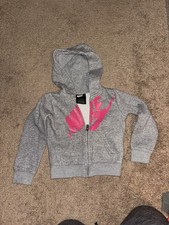 Nike Girls 3T Full Zip Hoodie Gray Pink Swoosh Logo Sweatshirt Glitter Pockets