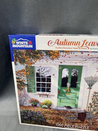 White Mountain Puzzle Autumn Leaves 1000 PCs Bonus Poster Fall Scene Cat Flower - Picture 2 of 18