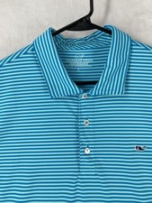 Vineyard Vines Shirt Men's Large Performance Polo Light Blue Stripe Golf Tech