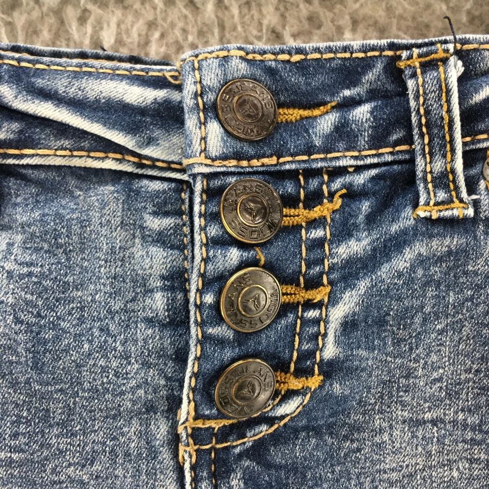 Vigoss 百慕大短裤青少年 6X 蓝色中号水洗牛仔纽扣正面破旧 — 第 3/4 张图片