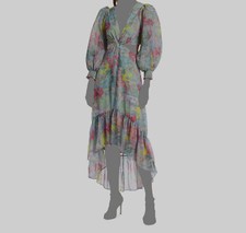 $696 Alice + Olivia Women's Blue V-Neck Cutout Twisted-Front Katia Dress Size 10