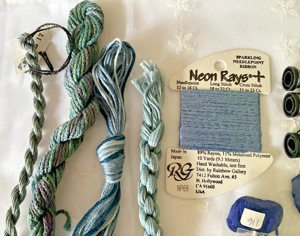 Needlepoint Embroidery Thread Lot of 17 Blues Rainbow Gallery Balger Caron Leahs - Image 2 of 4