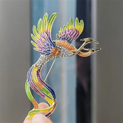 Chinese Style Enamel Rhinestone Phoenix Crystal Legend Birds Brooches Coat Pins - Picture 11 of 19
