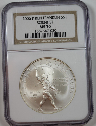 2006-P Ben Franklin Scientist Commemorative Silver Dollar : NGC MS70