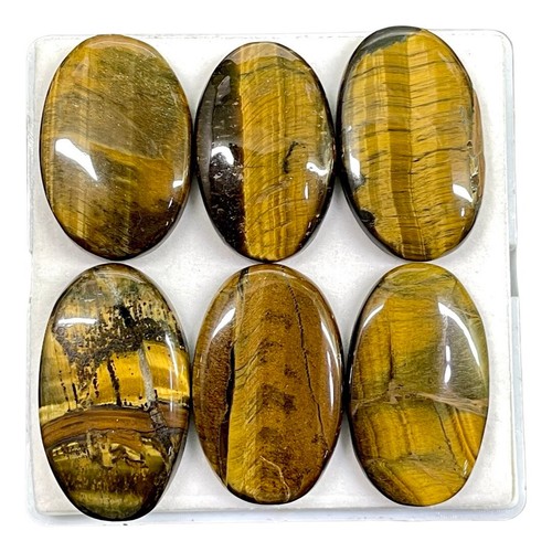 6 Pcs Natural Tiger Eye 40-44mm Oval Huge Cabochon Gemstones Wholesale Lot - Picture 8 of 17
