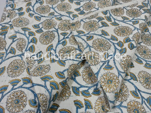 Unique Indian Cotton Hand Block Print Kantha Handmade King Size Bedspread Quilt
