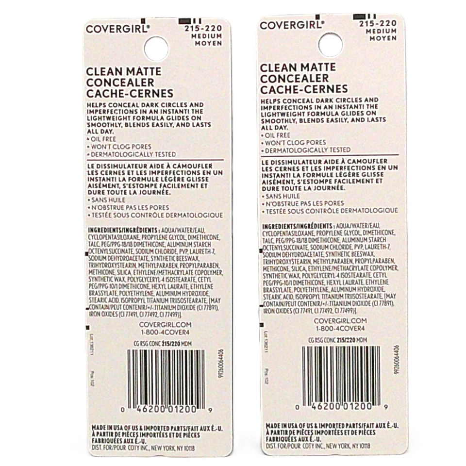 2PACK - COVERGIRL Clean Matte Concealer Medium #215-220, 0.37 fl oz [NEW!] - Image 2 of 2